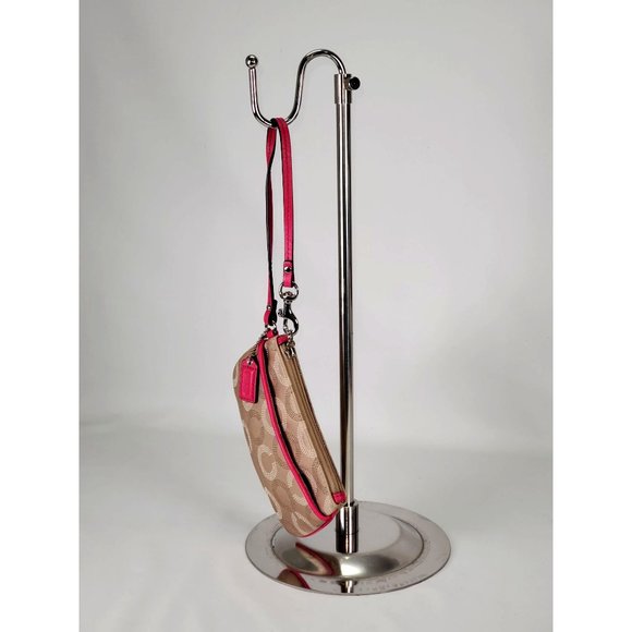 Coach Women's Beige Canvas  Pink Leather Trim Dotted Ashley Wristlet Sz S 17 - Picture 3 of 9